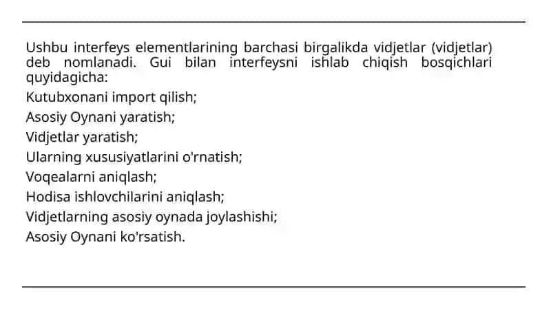 Tkinter kutubxonasi O'ynailovalarini ishlab chiqish asoslari 3