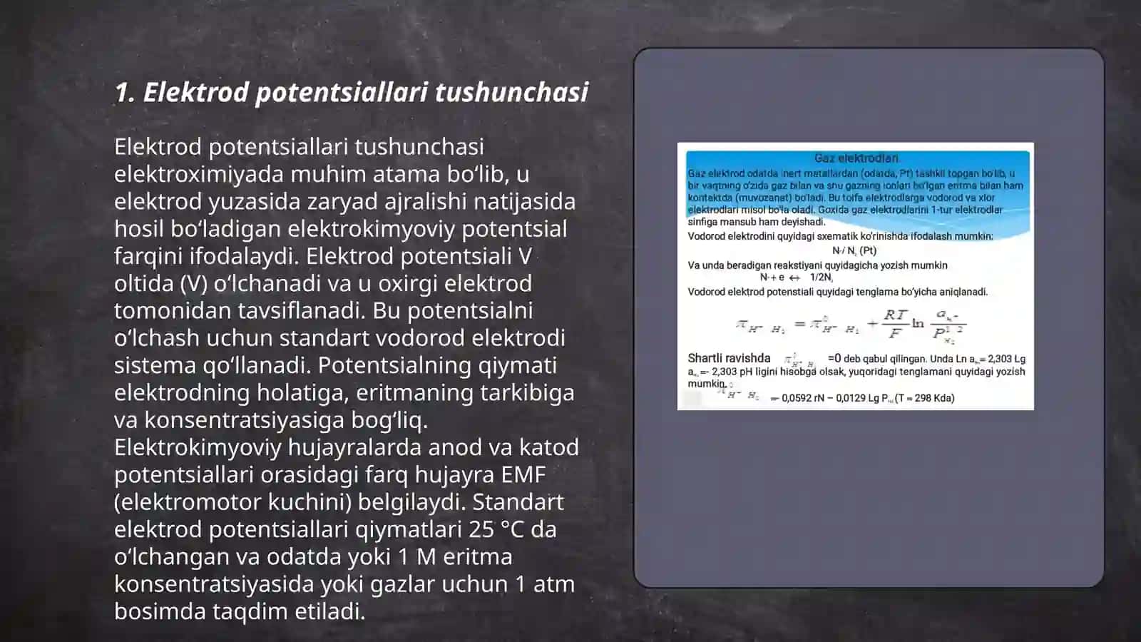 Elektrod jarayonlari.Elektrod potensiallari hosil boʻlishi.Elektrod turlaro 3