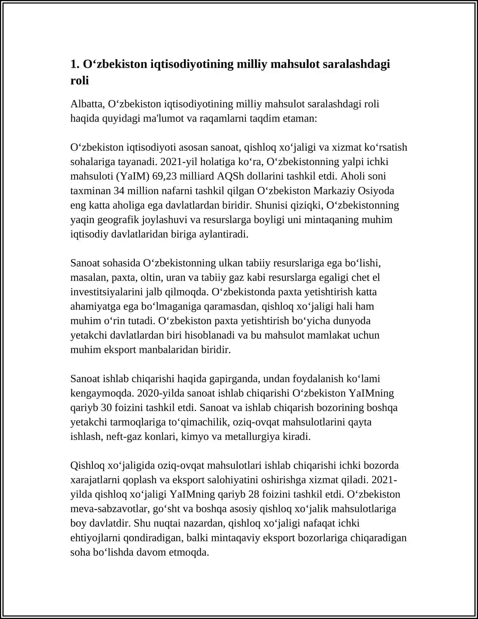 OʻZBEKISTON IQTISODIYOTIDAN FOYDALANISHNING ASOSIY ROLLARI 3