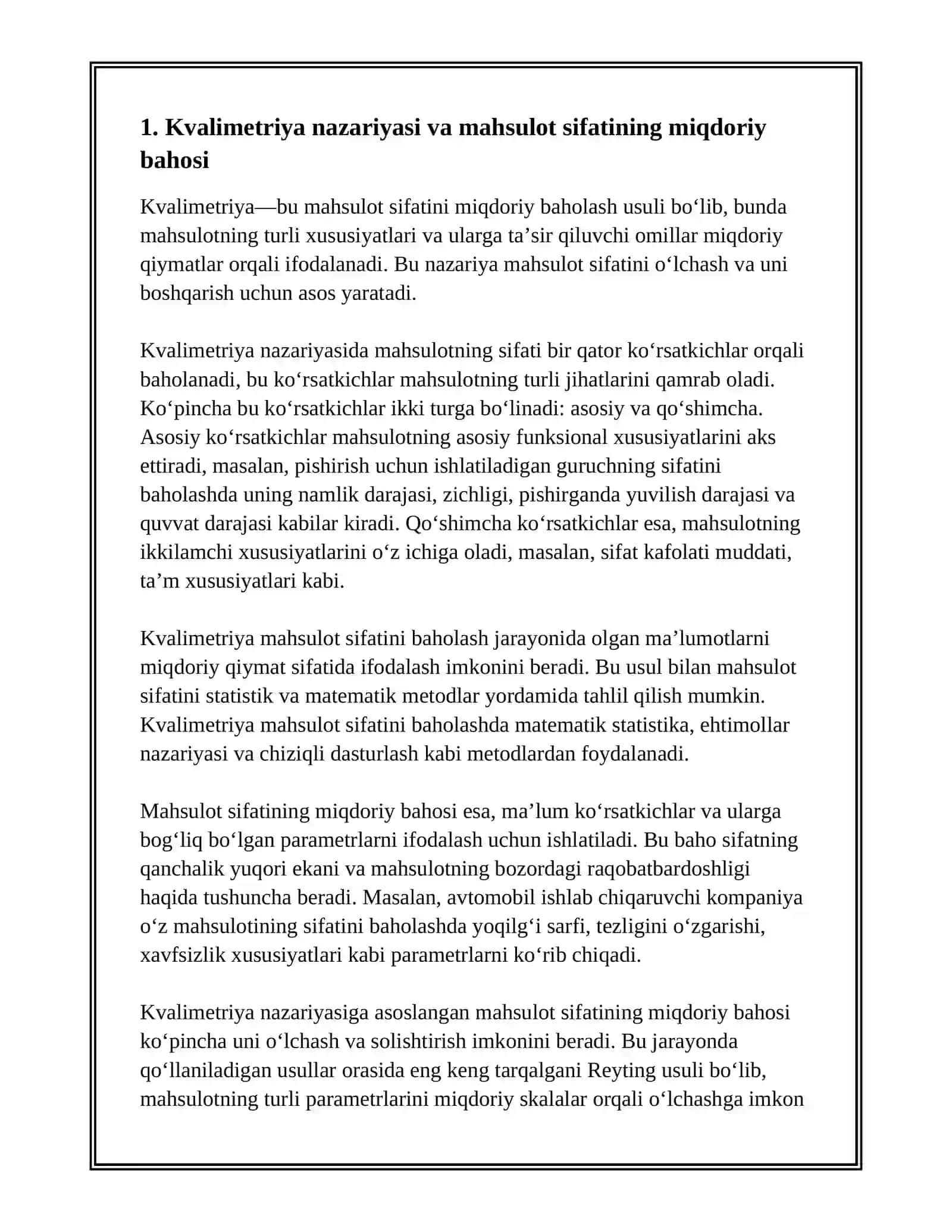 MAHSULOT SIFATNI MIQDORIY BAHOLASH.KVOLIMETIRIYA 3