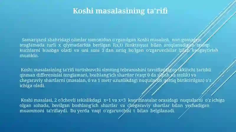 Koshi masalasi uchun bir jinsli bo'lmagan tor tebranish tenglamasi 3
