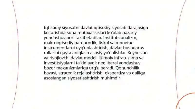 Iqtisodiy siyosatning davlat iqtisodiy siyosati darajasiga kótarish jarayonida soha mutaxasislarini ilmiy qarashlari 3