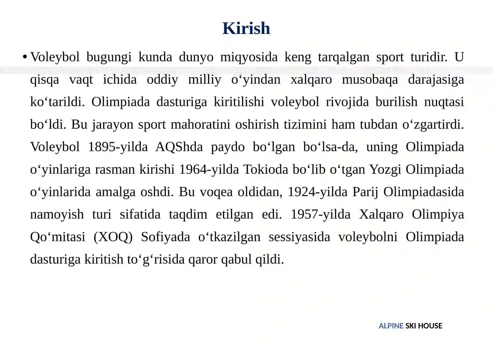 Voleybolning Olimpiada o‘yinlariga kirib kelishi 3