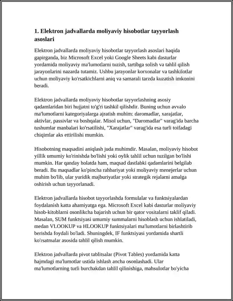 Elektron jadvallarda moliyaviy hisobotlar tayyorlash asoslari 3