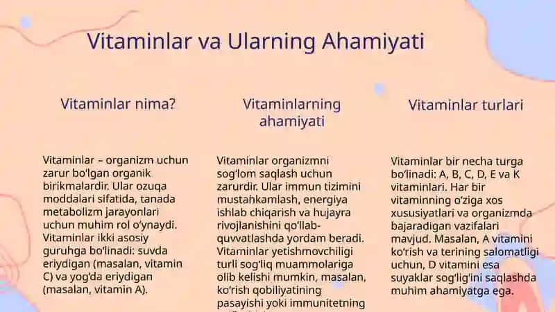 Organizmning Vitaminlar Bilan Ta’minlanganligini O‘rganish va Baholash 3