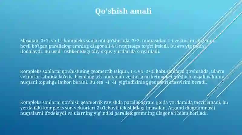 Kompleks sonlarni qo'shish va ayirishning geometrik tasviri 3