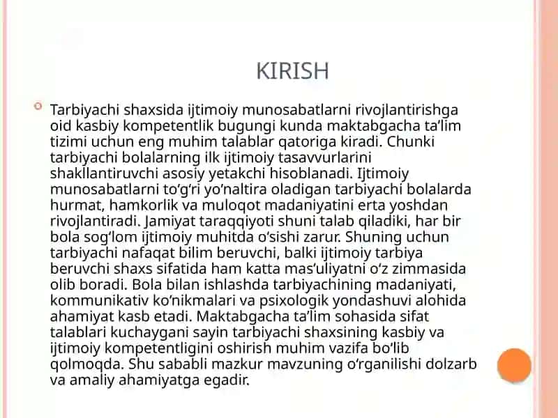 Tarbiyachi shaxsida Ijtimoiy munosabatlarni rivojlantirishga oid kasbiy kompetentlikni rivojlanishi 3