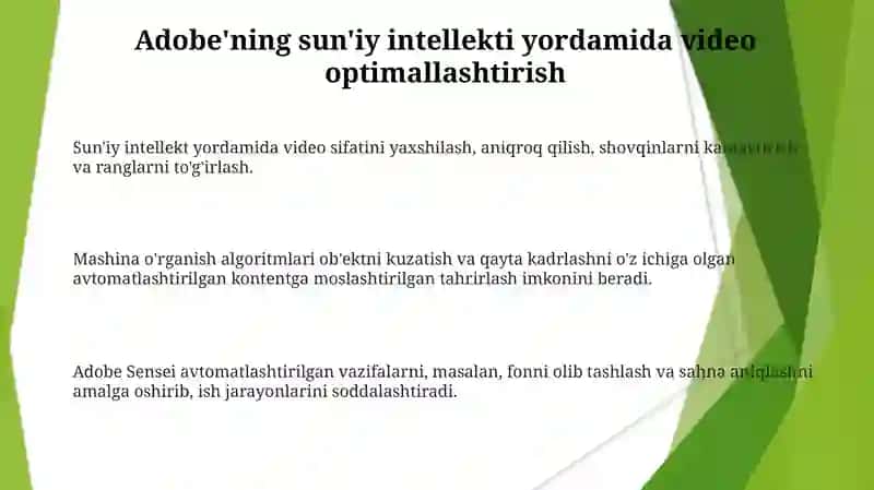 Sun'iy intellekt Adobe yordamida vedio ma'lumotlarni tahrirlash 3
