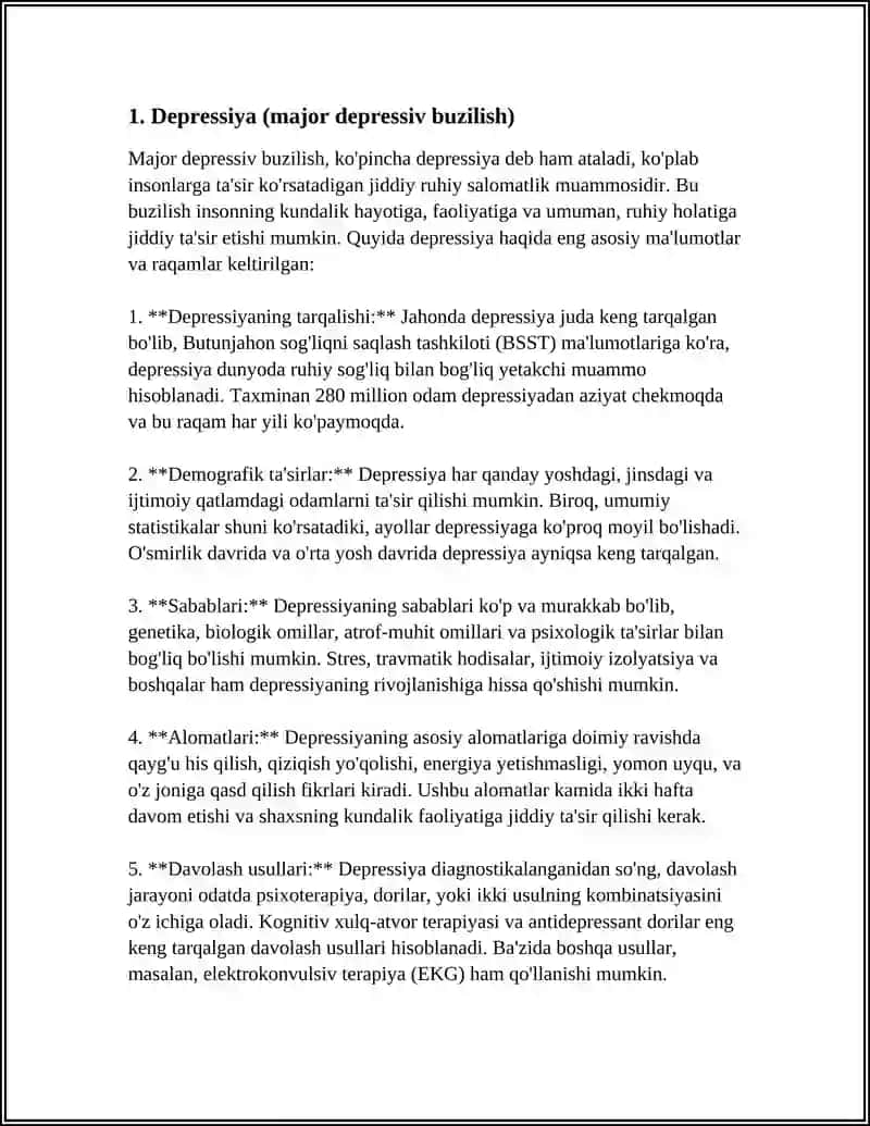 Depressiya (major depressiv buzilish) 3