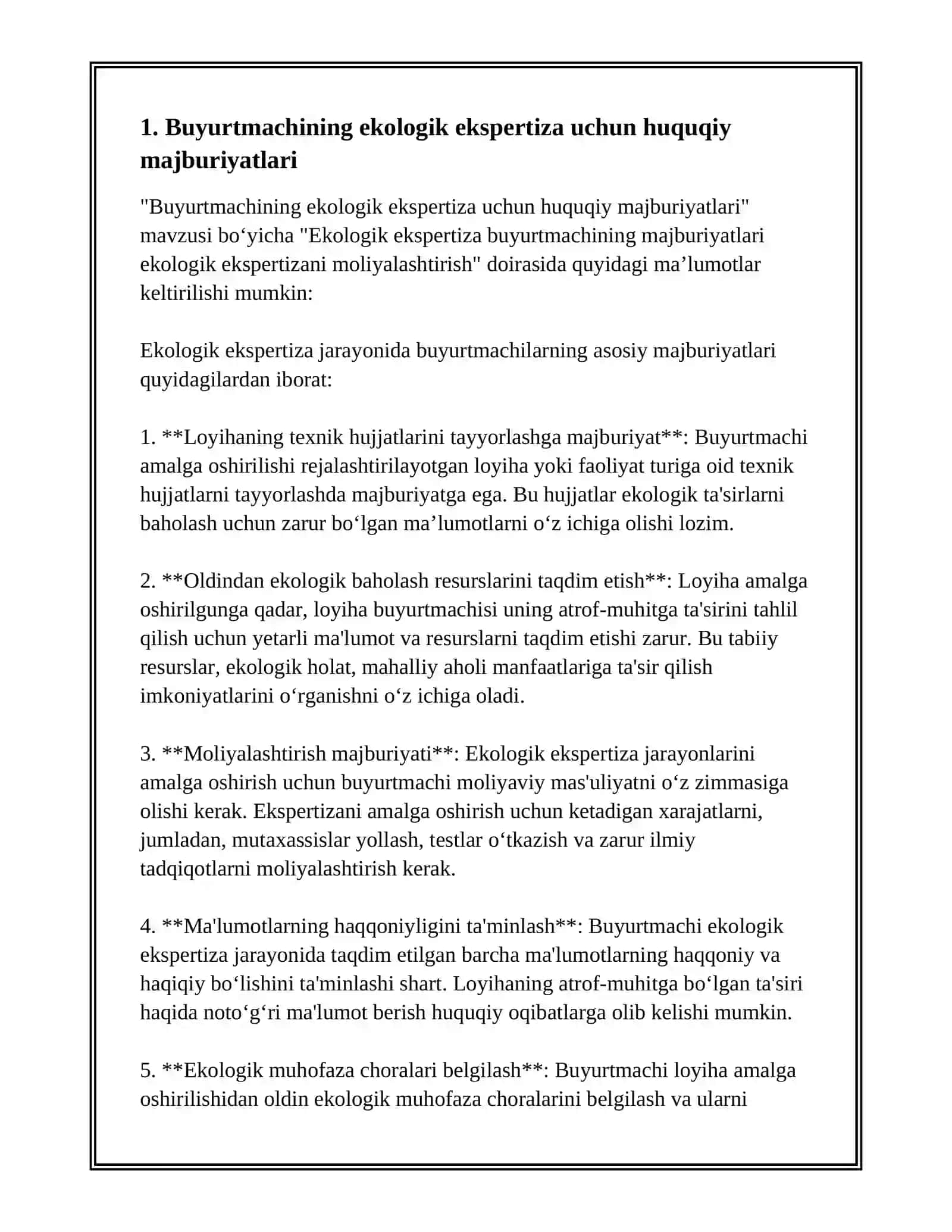 Buyurtmachining ekologik ekspertiza uchun huquqiy majburiyatlari 3