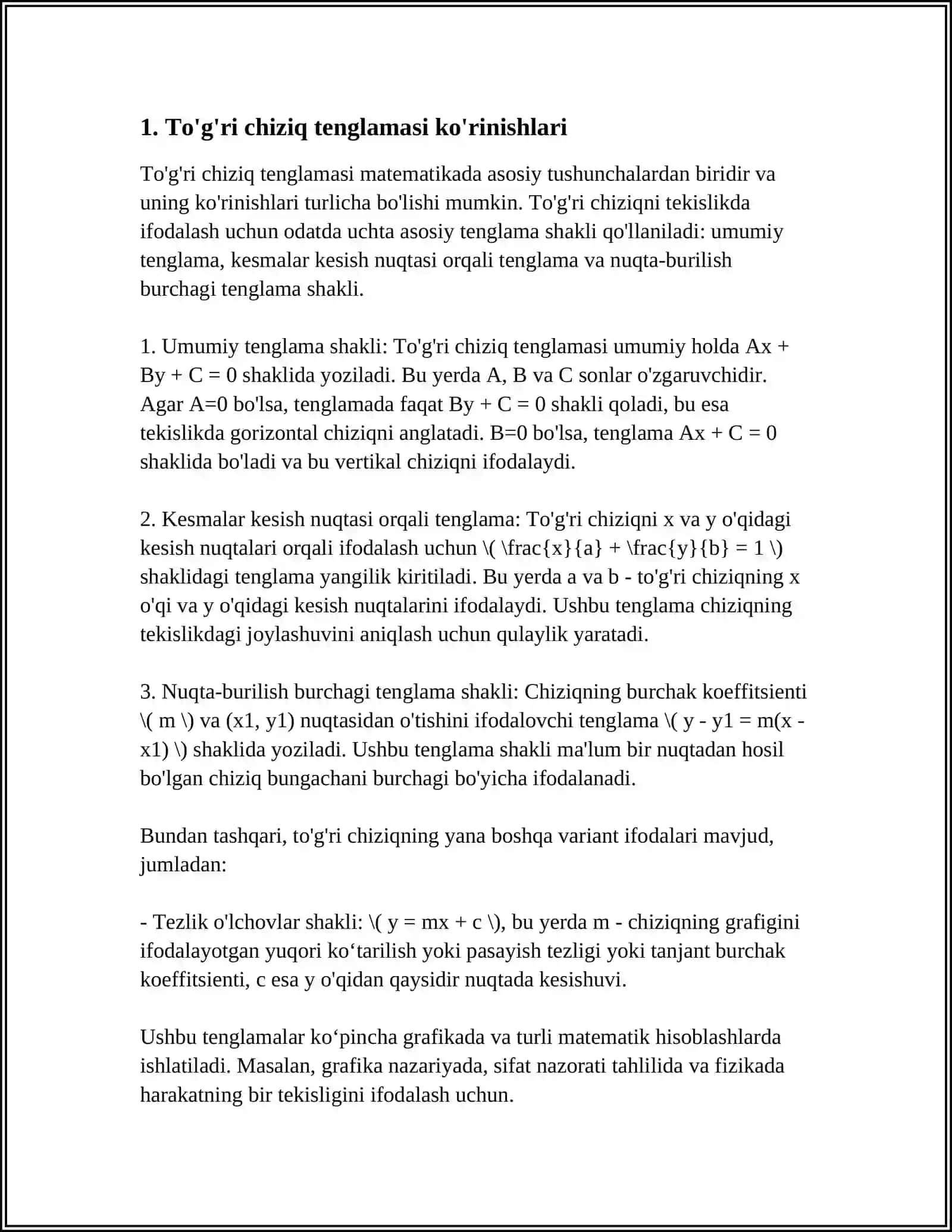 TO'G'RI CHIZIQNING TENGLAMALARNING O'ZARO VAZIYATI 3