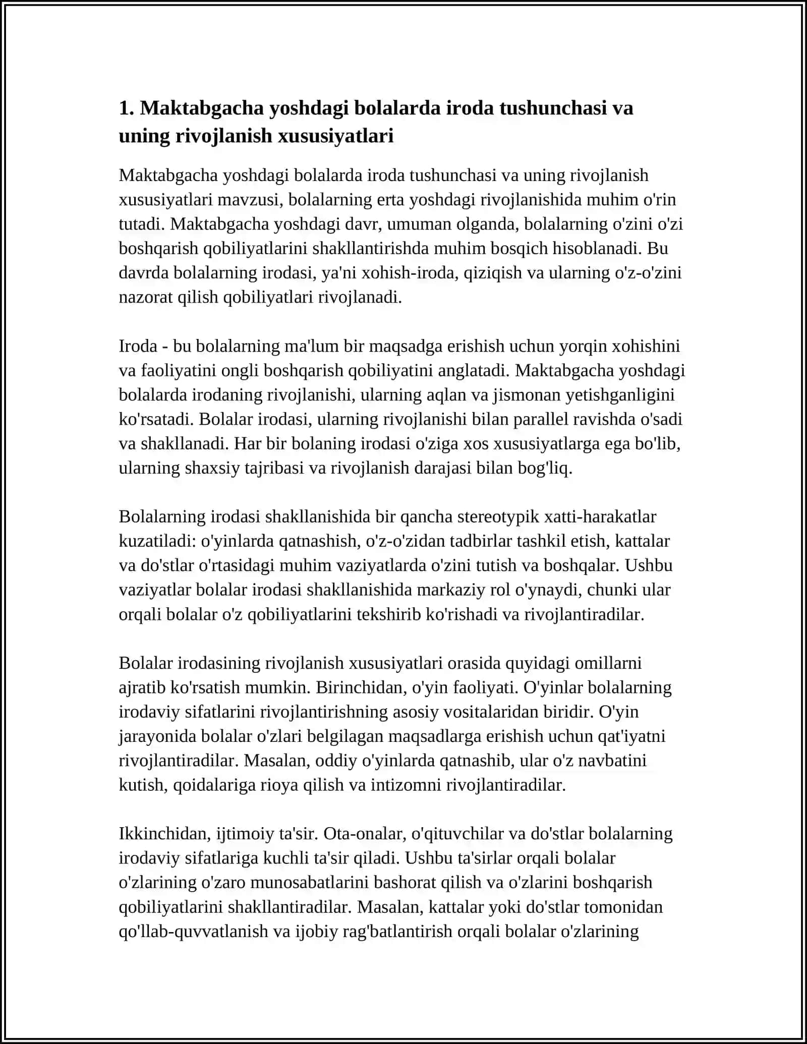 MAKTABGACHA YOSHDAGI BOLALARDA IRODA SIFATLARINI RIVOJLANTIRISH UCHUN PSIXOLOGIK O'YINLAR TASHKIL ETISH 3