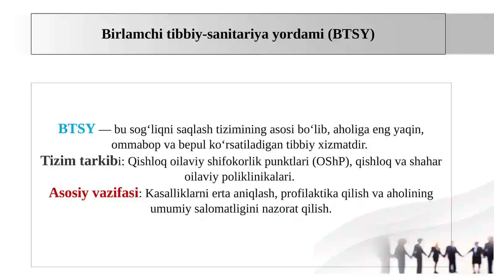 Aholigabirlamchi-tibbiyotsanitariyayordaminitashkiletishvaoilaviypoliklinikadaoilashifokorlarinio‘rni 3