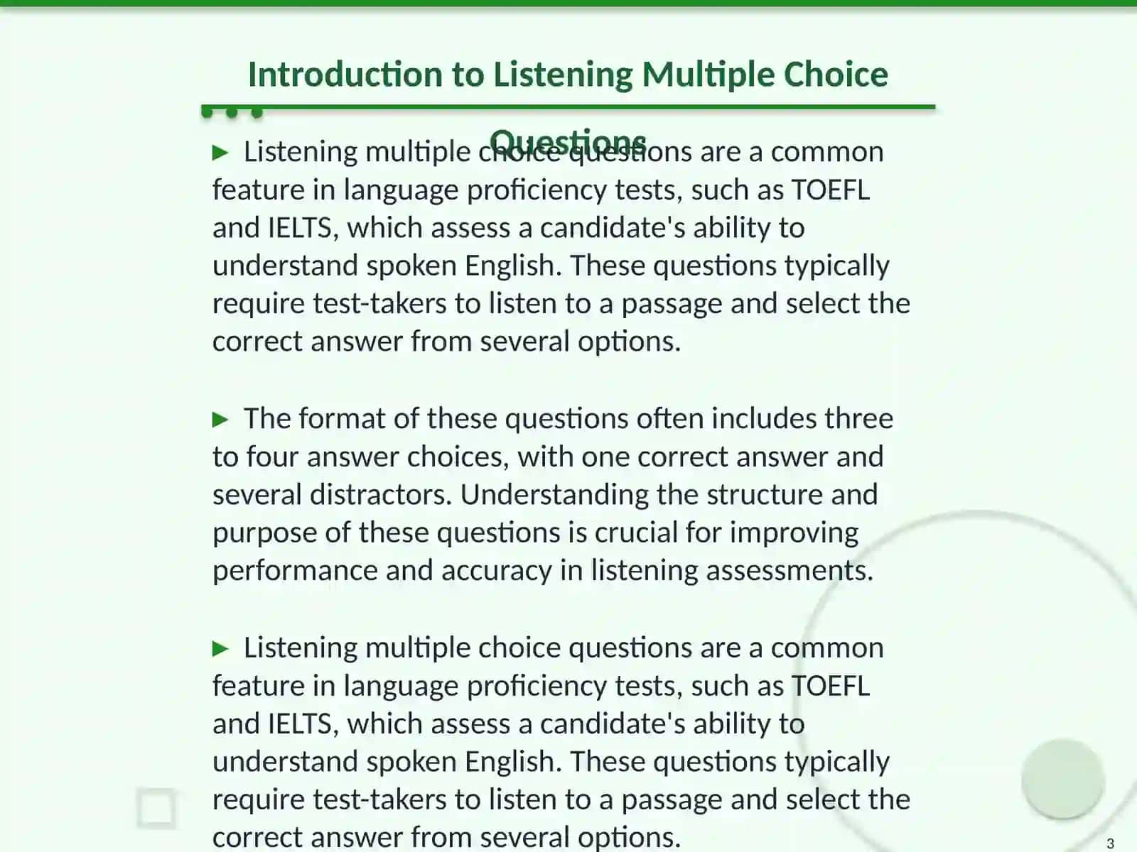 Listening Multiple Choice Questions 3