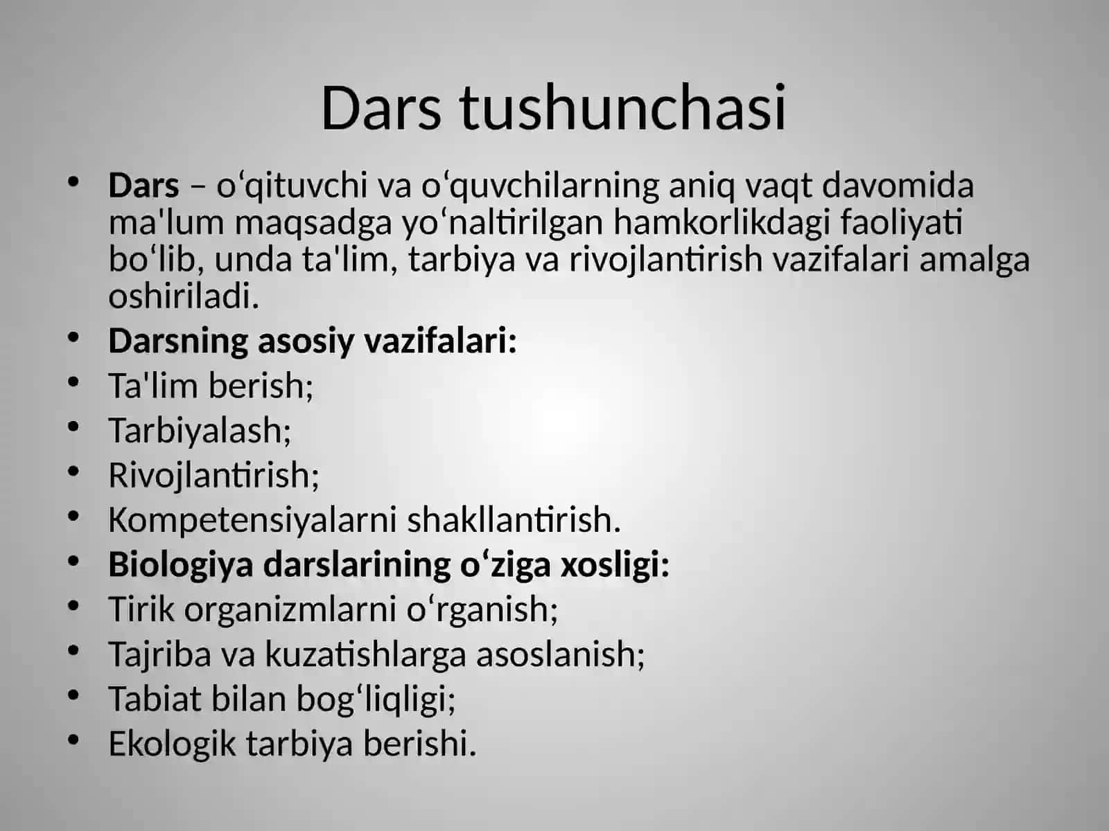 BIOLOGIYANI O’QITISHDA FOYDALADIGANDARS TURLARI 3
