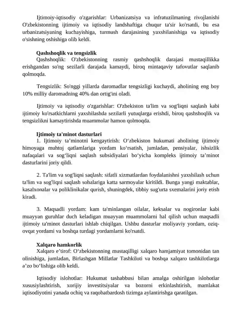 Mustaqillik Yillarida OʻZbekistondagi Ijtimoiy-Iqtisodiy OʻZgarishlar 3
