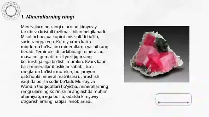 Minerallarning fizik hossalari (rang, shaffoflik, og'irlik) 3
