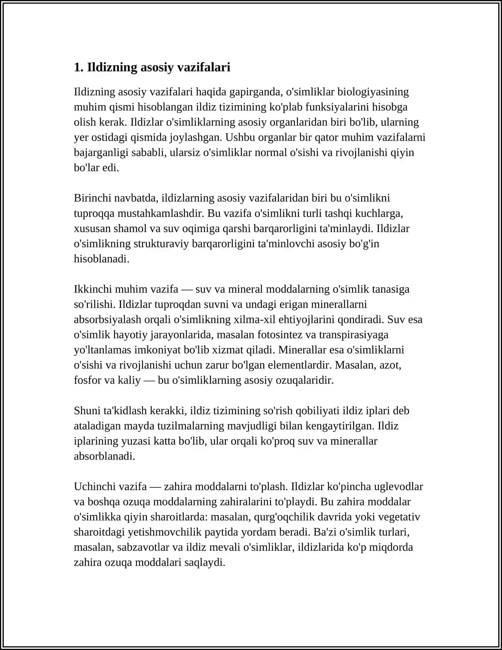 ILDIZ VA UNING VAZIFASI, TIPLARI, ILDIZNING MORFOLOGIK TUZILISHI 3