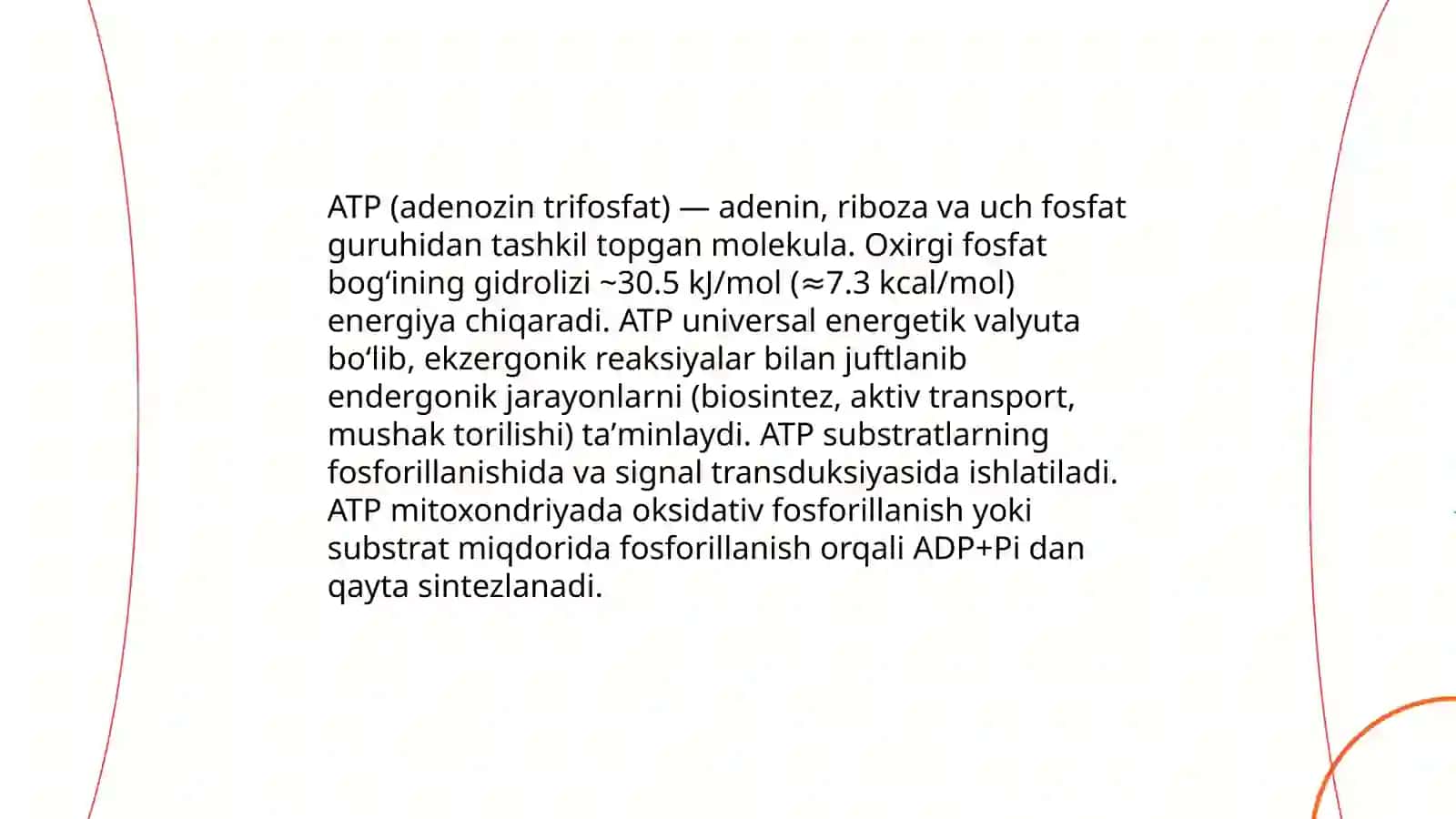 Metabolizm jarayonida energiya hosil bo'lishi va sarflanishi 3
