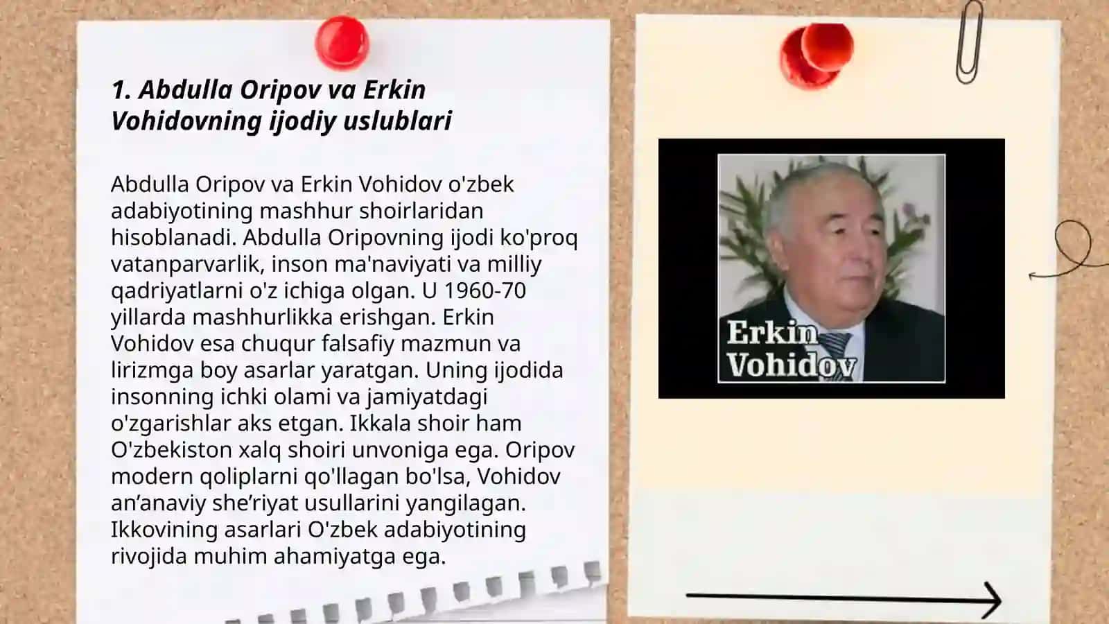 Abdulla Oripov Erkin Vohidov she'riy to‘plamlari tahlili 3