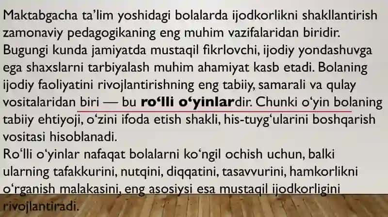 Roʻlli oʻyinlar orqali bolalarda mustaqil ijodkorlikni rivojlantirish 3