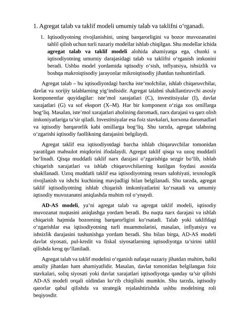 Mikroiqtisodiyotda agregat talab va taklif modeli 3