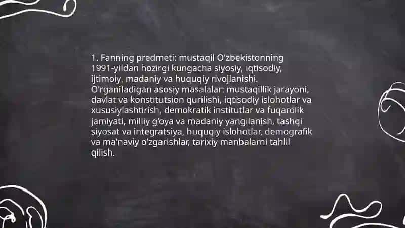 O'zbekistonning eng yangi tarixi" o'quv fanining predmeti, maqsadi va vazifalari 3