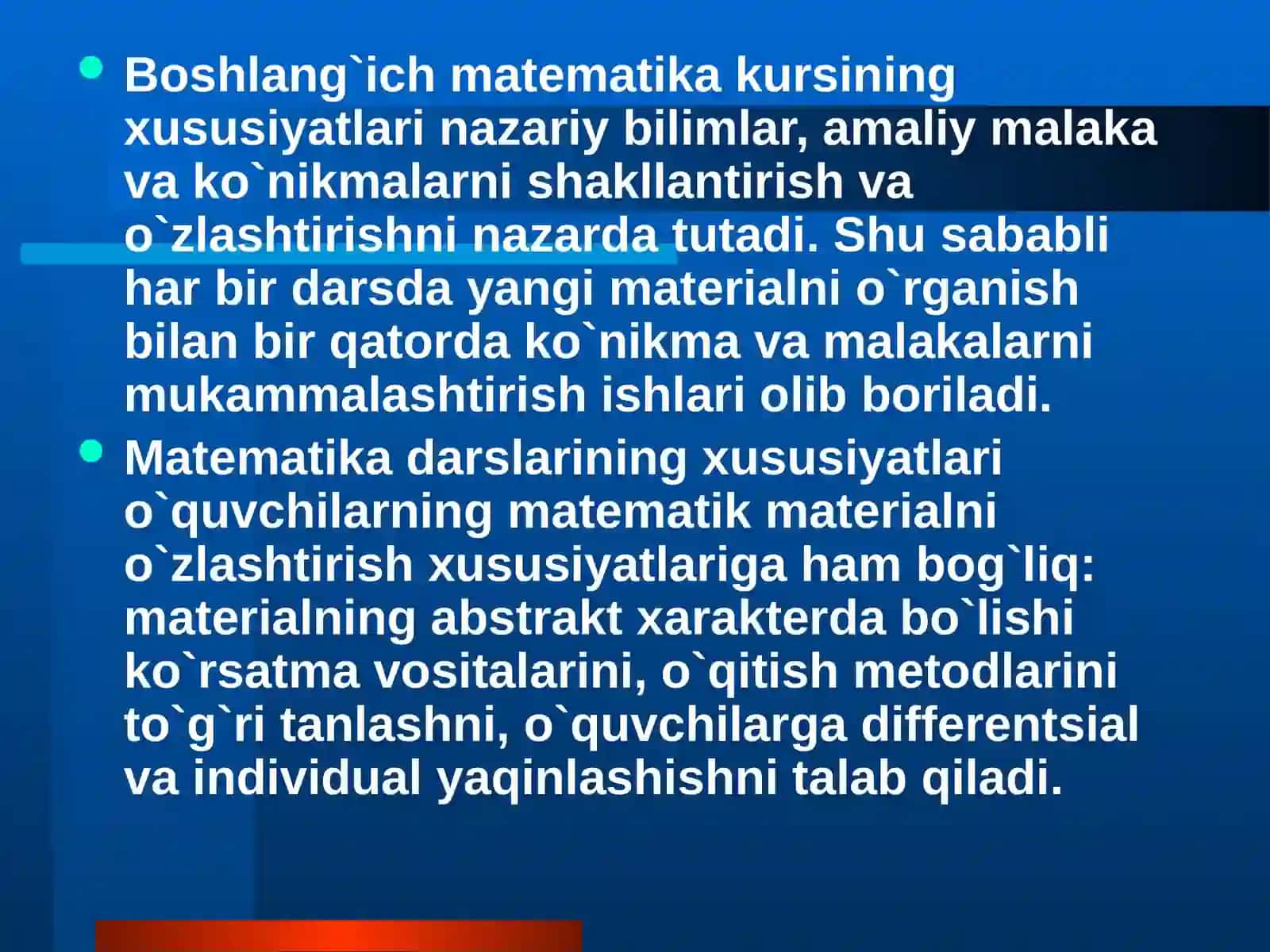 Boshlang`ich sinfda matematika o`qitish metodikasining mazmuni 3