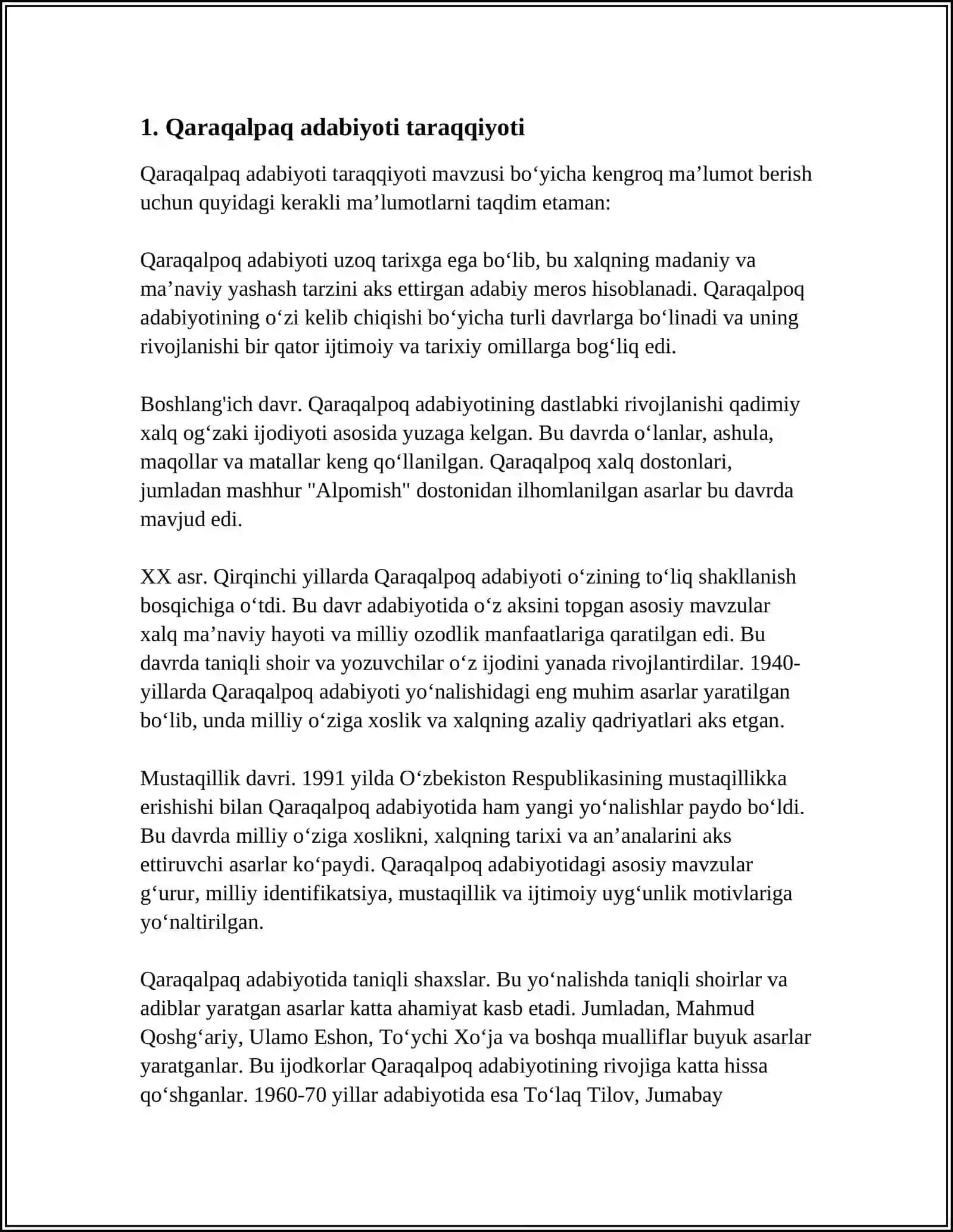 REFERAT Mavzu: QARAQALPAQ MEMLEKETLIK UNIVERSITETI QAZAQ FILOLOGYASI 3