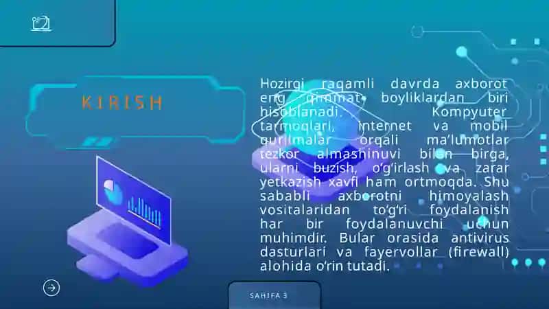 AXBOROTHI MOYASI. ANTIVIRUSLAR VA FAYERVOL SAHIFA 3