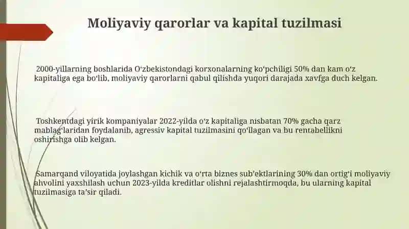 Moliyaviy qarorlar va kapital tuzilmasi 3