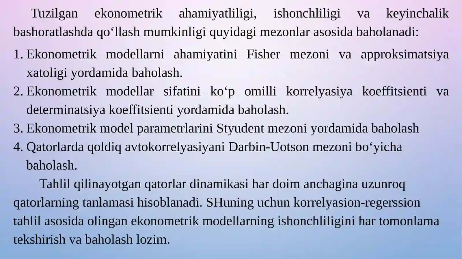 EKONOMETRIK MODELLARNING SIFATINI BAHOLASH 3