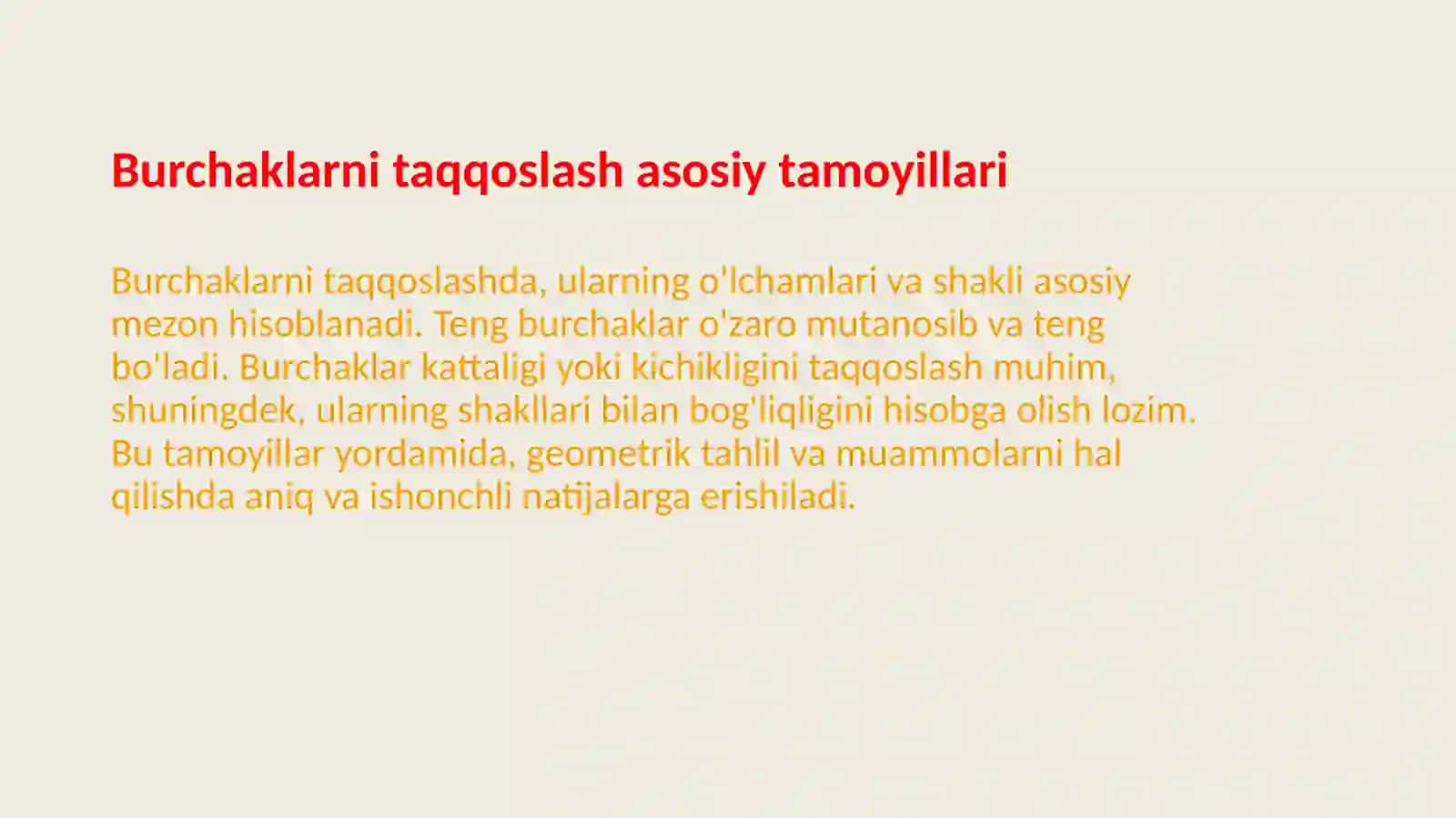 Burchaklarni taqqoslash asosiy geometrik tamoyillari 3
