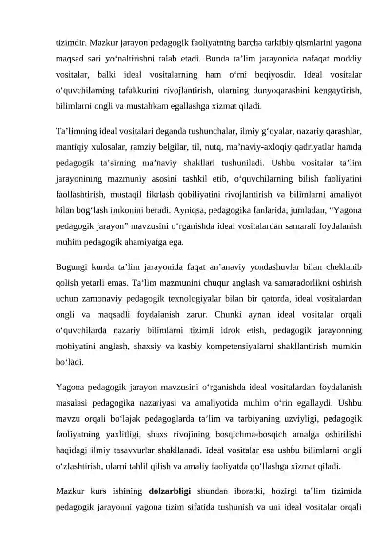 YAGONA PEDAGOGIK JARAYON MAVZUSINI OʻRGANISHDA TAʼLIMNING IDEAL VOSITALARIDAN FOYDALANISH  YOʻLLARI 3