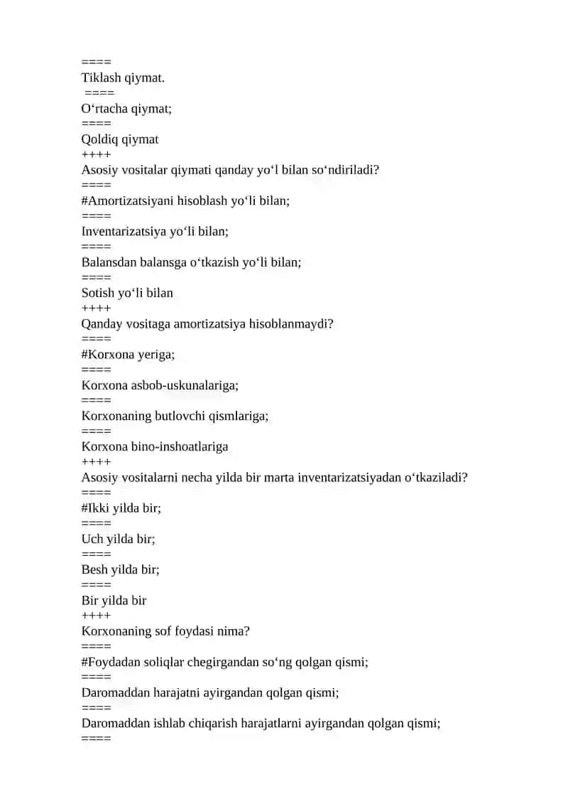 Sanoat iqtisodiyoti fanidan yakuniy nazorat uchun test javoblari 3