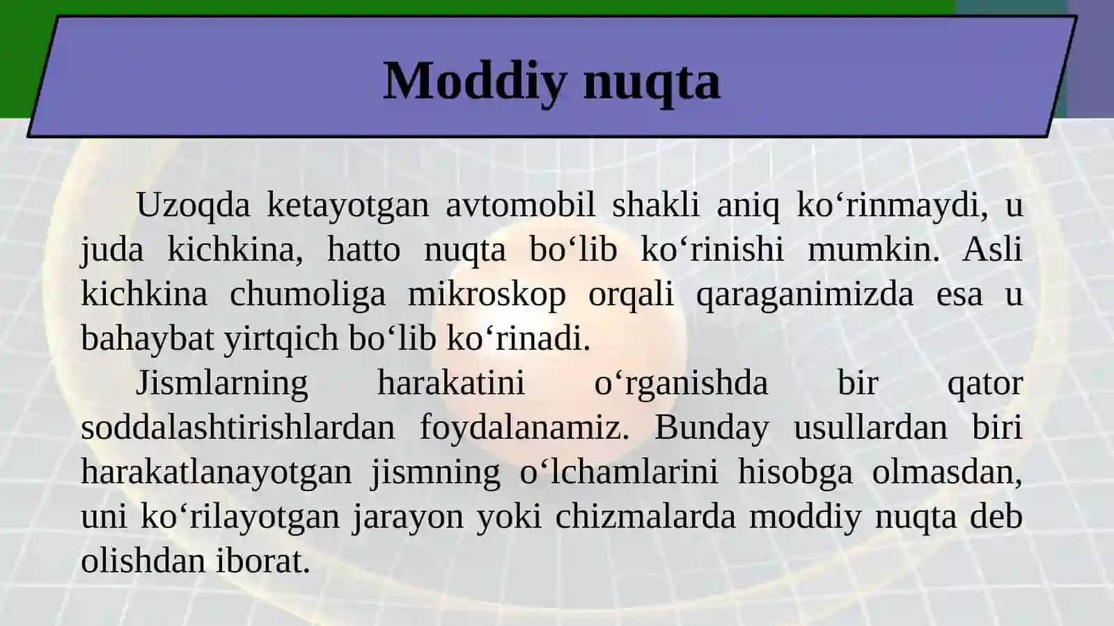 7-sinf Fizika fanidan Kinematikaning asosiy tushunchalari dars ishlanma 3