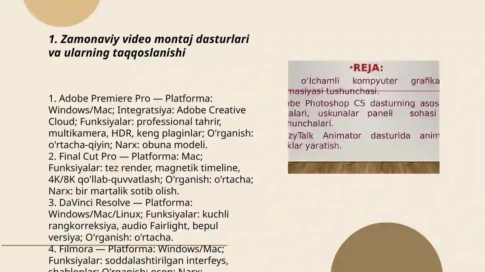 Zamonaviy video montaj dasturlari va ularning taqqoslanishi 3