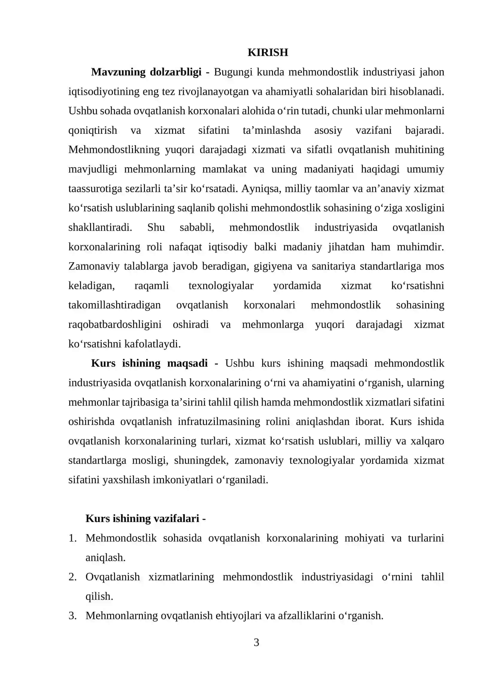 Mehmondostlik industriyasida ovqatlanish korxonalarining o'rni 3
