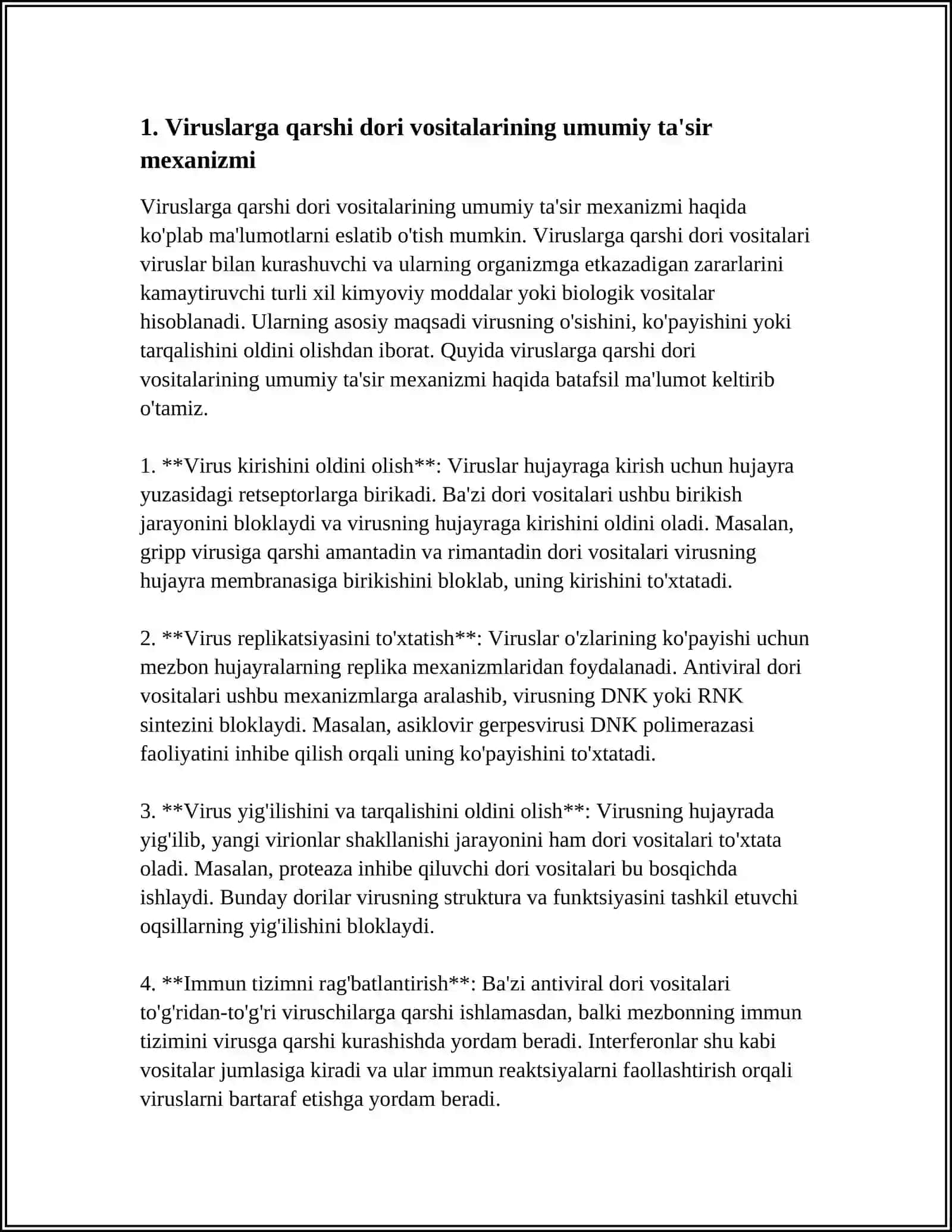 VIRUSLAR VA OʻSMALARGA QARSHI DORI VOSITALARINING TAʼSIR MEXANIZMI.DNK VA RNK FERMENTLARIGA NISBAT 3
