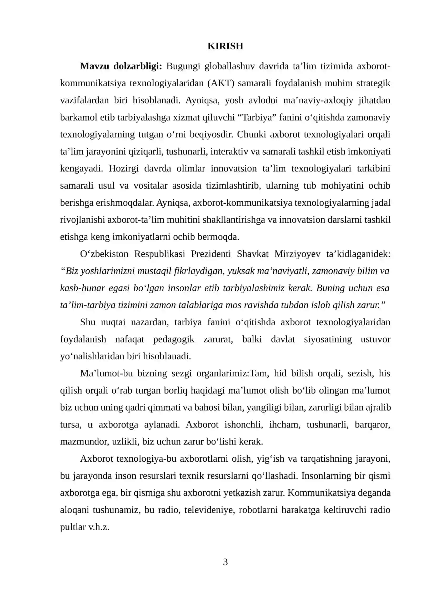 TARBIYA FANINI O‘QITISHDA AXBOROT TEXNOLOGIYALARIDAN FOYDALANISH 3