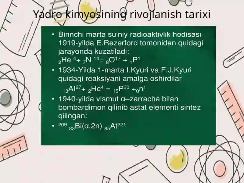 Yadro kimyosining tibbiyotdagi o’rni. Kriminalistikada kimyoning o’rni 3