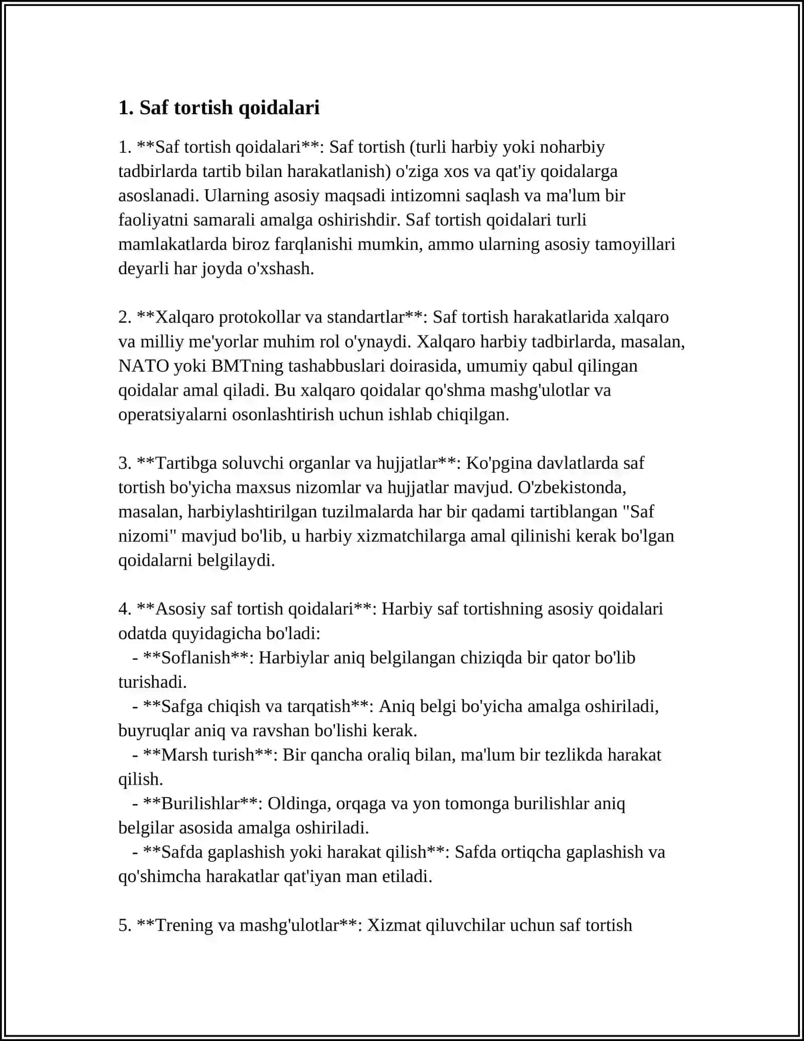 SEKSIYA VA GURUHLARNING SAF TORTISHDI. YURISH SAF VA YOYIQ SAF 3