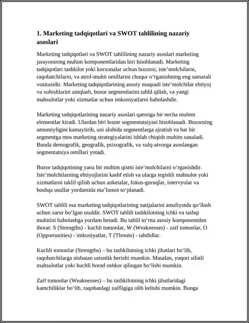 MARKETING TADQIQOTLARI, SWOT TAHLILI 3