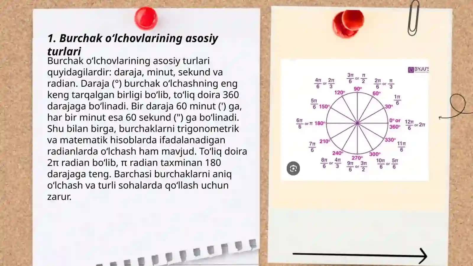 Burchak o‘lchovlari turlarini o‘rganish va har bir o‘lchov turining qo‘llanilish sohasini aniqlash 3