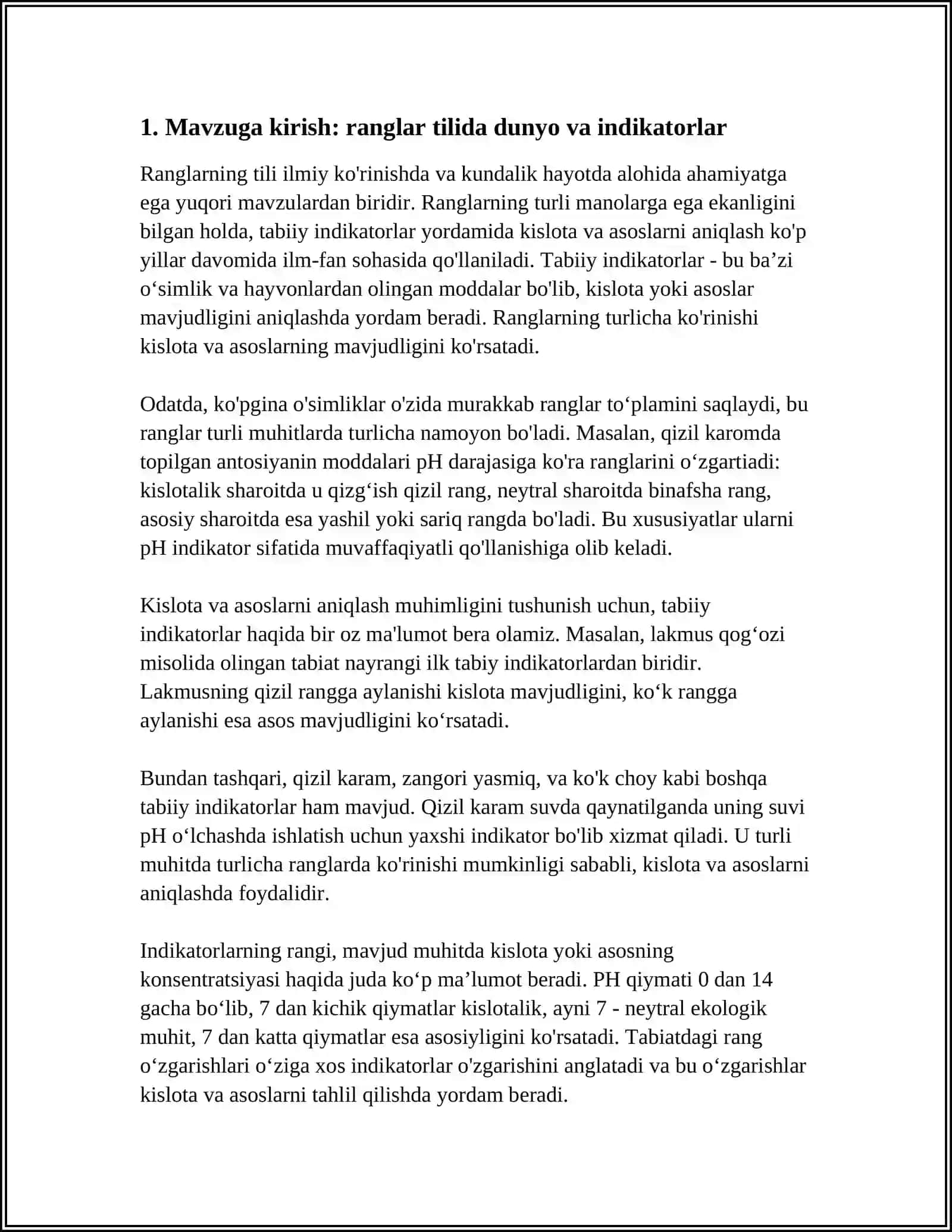 RANGLAR TILIDA DUNYO. TABIAT INDIKATORLAR YORDAMIDA KISLATA ASOSLARNI ANIQLAYMIZ 3