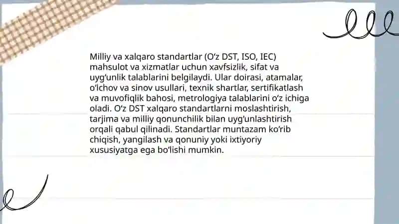 Texnik me'yoriy xujjatlar turlari va ularga qo‘yilgan talablar 3