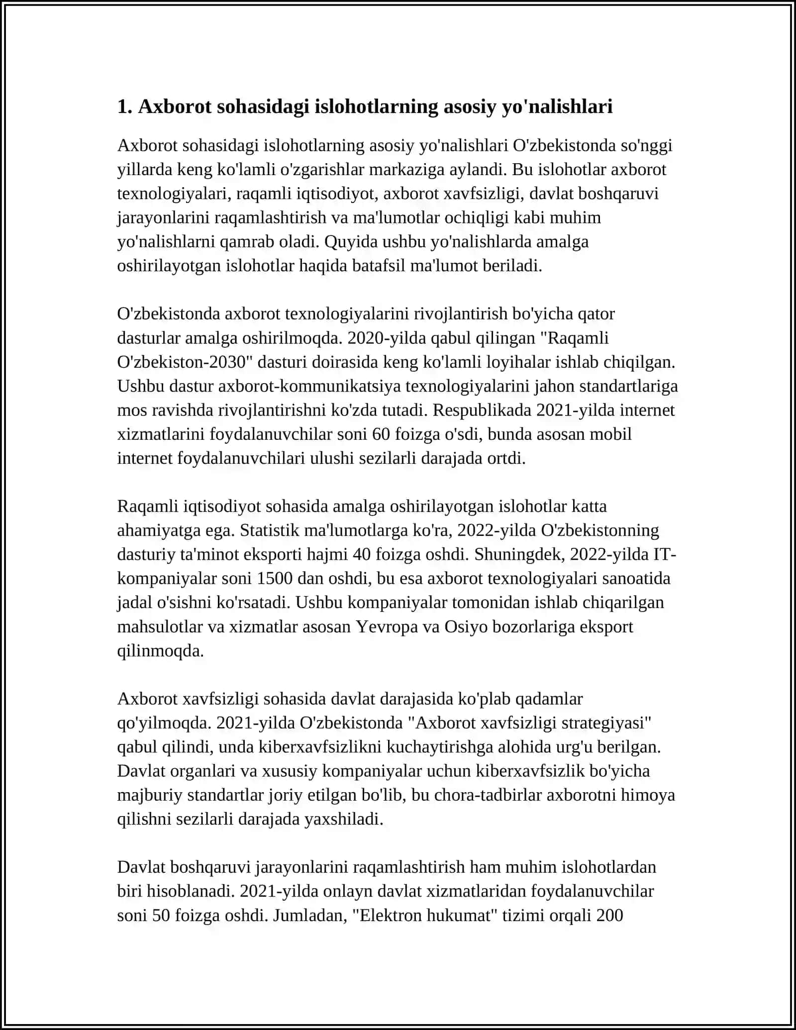 O'ZBEKISTONDA AXBOROT SOHASINI ISLOH QILISH, SO'Z VA AXBOROT ERKINLIGI.OAV FAOLIYATI 3