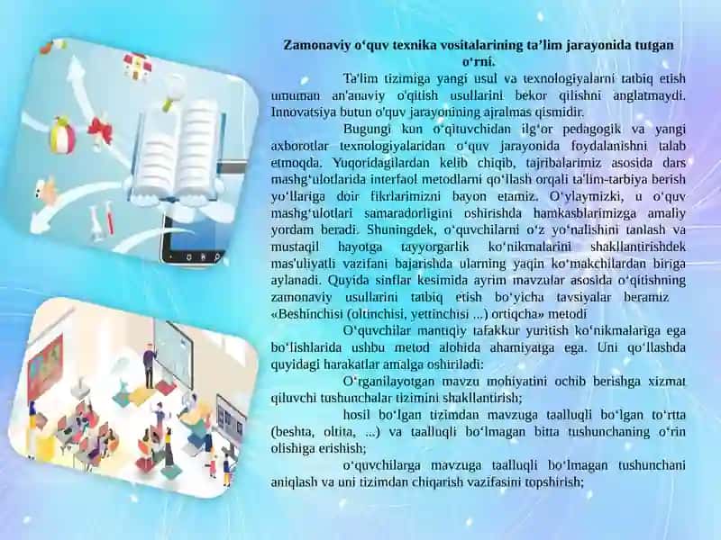 Ta’limda innovatsion metod va zamonaviy o‘quv texnik vositalaridan foydalanish 3