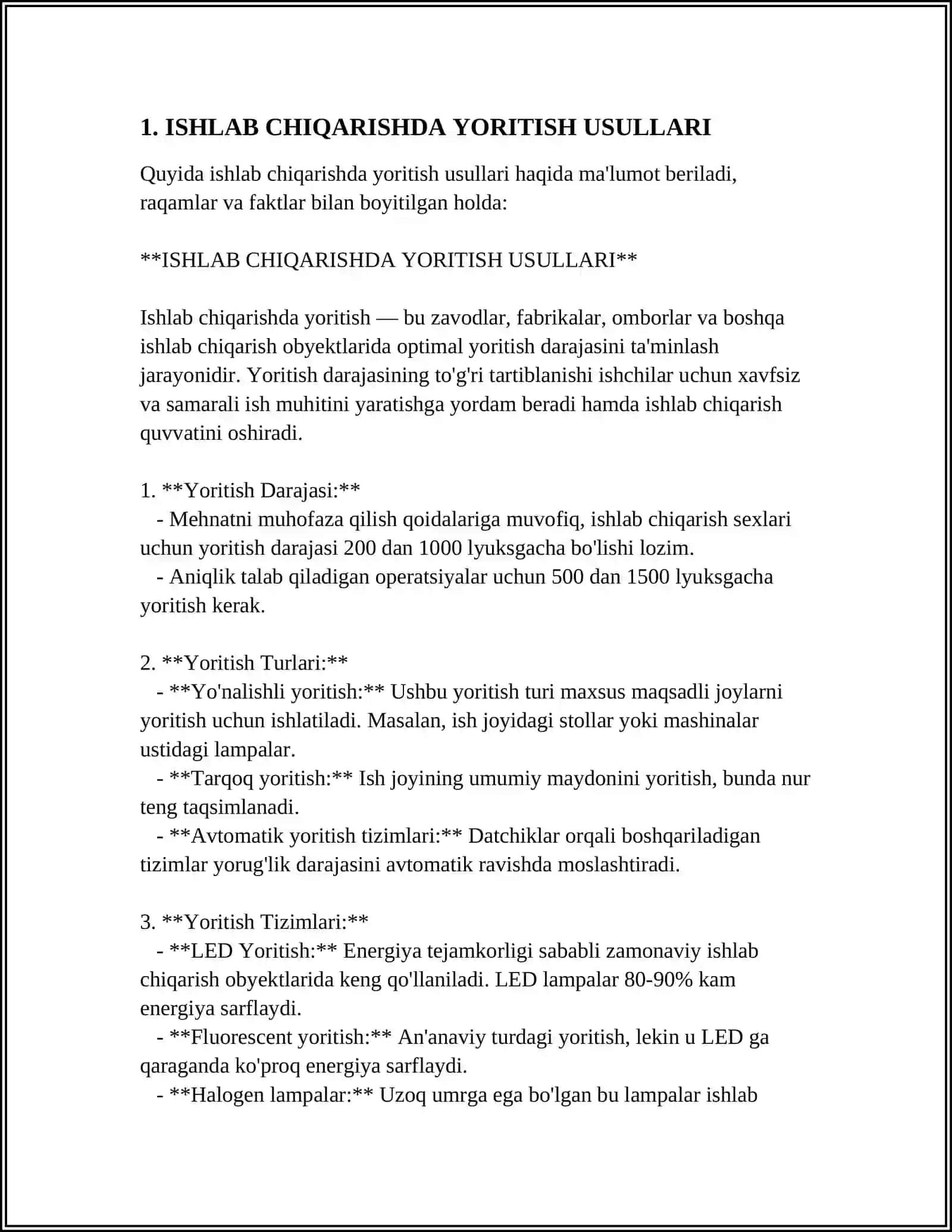 MUSTAQIL ISH Mavzu: ISHLAB CHIQARISHDA YORITISH 3