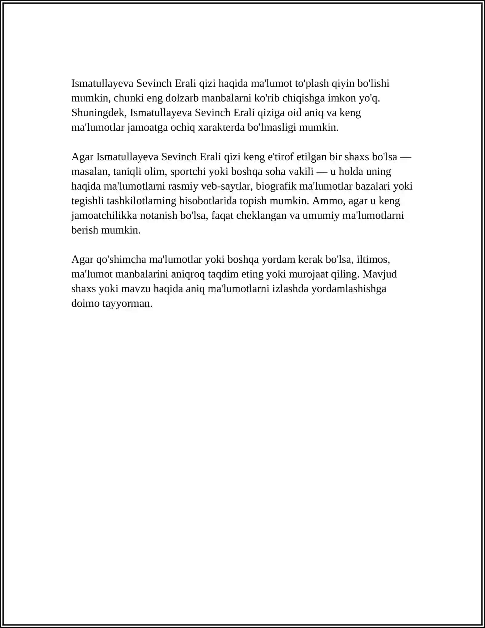 ISMATULLAYEVA SEVINCH ERALI QIZI 1-KURS 104- GURUH 3
